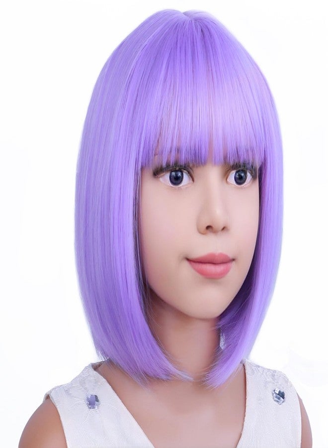 PATTNIUM Kids Purple Wig Child Bob Wig Short Light Purple Wigs for Girls Lavender Purple Bob Hair Cosplay Party Synthetic Rose Net Daily Wear Wigs - Image 1